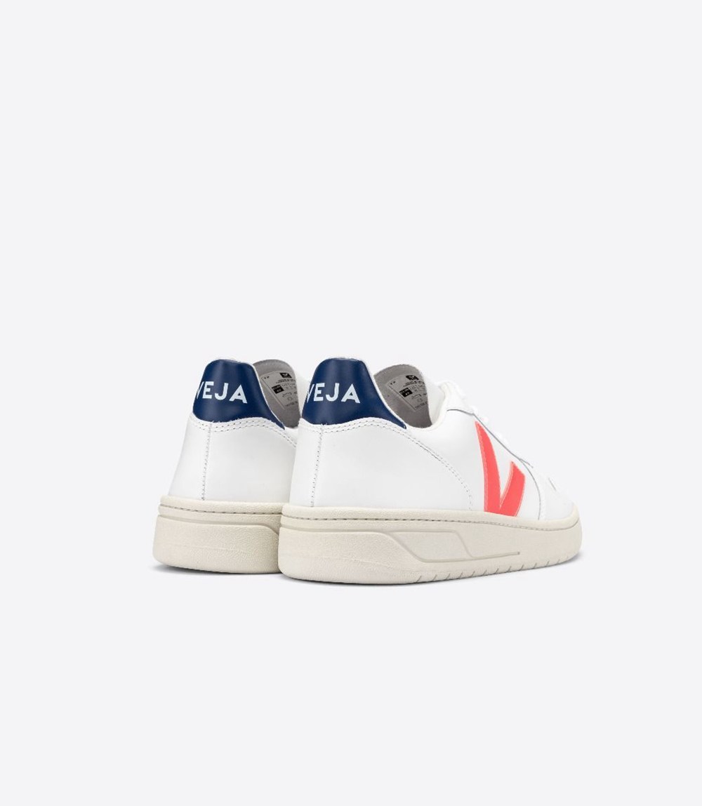 Veja Sneakers Mens - V-10 Leather - White/Orange - 2569PLQIS